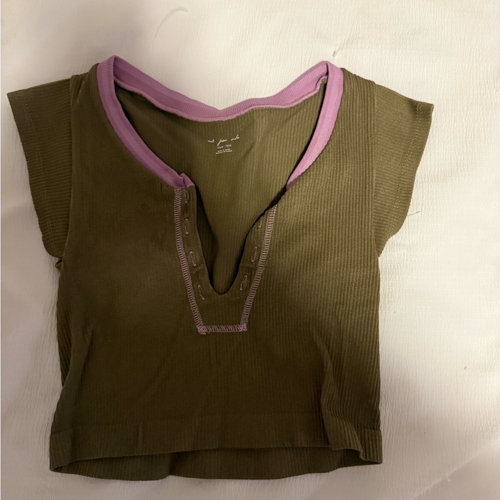 Urban Outfitters Olive and Pink Ribbed Top